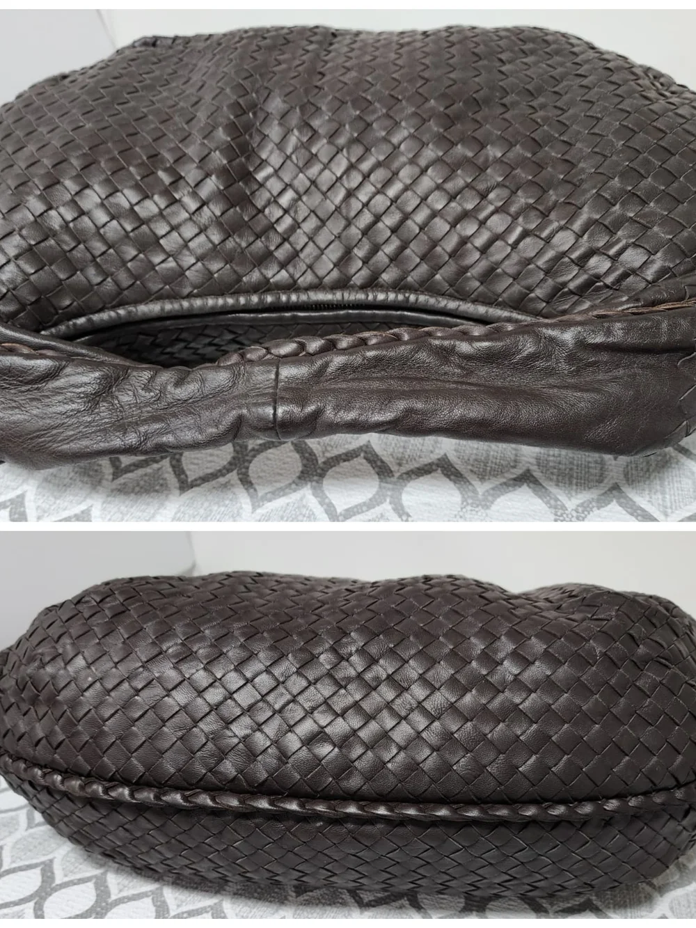BOTTEGA VENETA Ebano Intrecciato Woven Nappa Leather Large Belly Hobo Bag Chocol